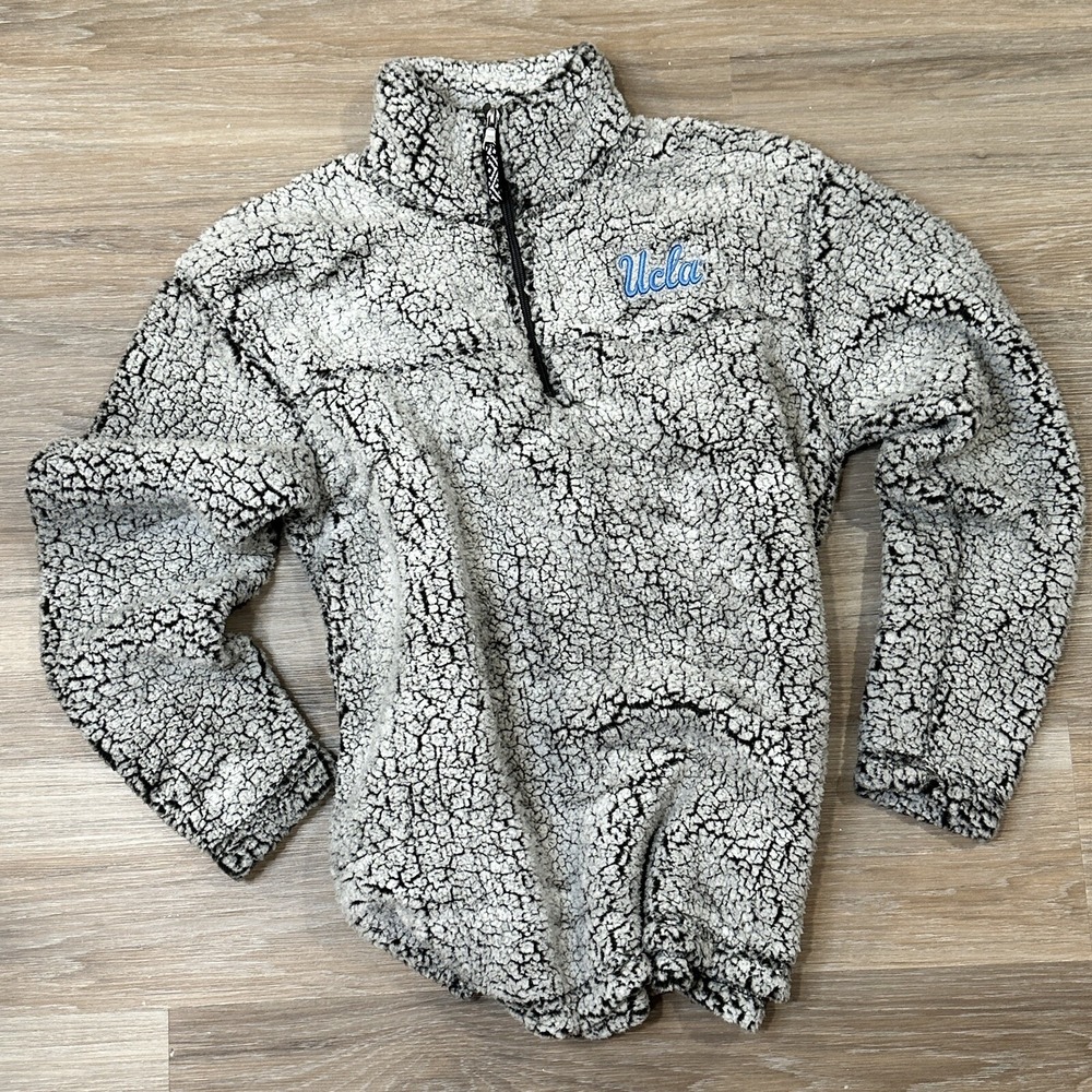 UCLA Bruins Medium Sherpa Half Zip Sweater Gray and Blue Super Soft & Warm
